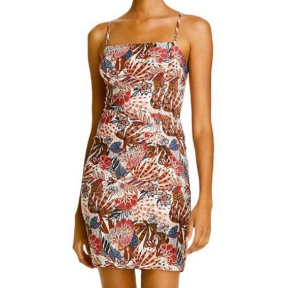 Aqua Brand Dress Sleeveless Floral Brown White Navy Lined Women's XS X-Small NEW